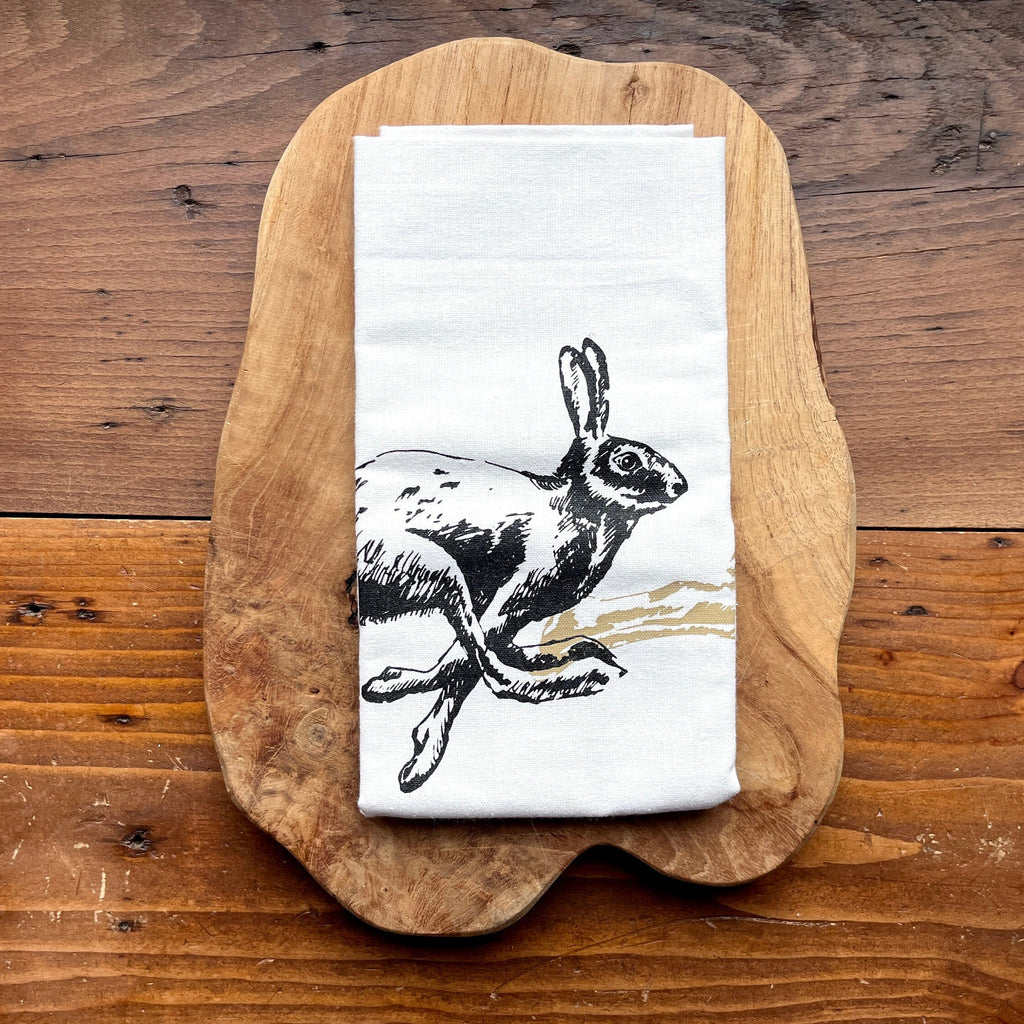 Geschirrtuch Halbleinen mit Hasen, handbedruckt, Tischläufer / Tischdecke Osterdeko, Geschenk Ostern, Küchentuch Siebdruck